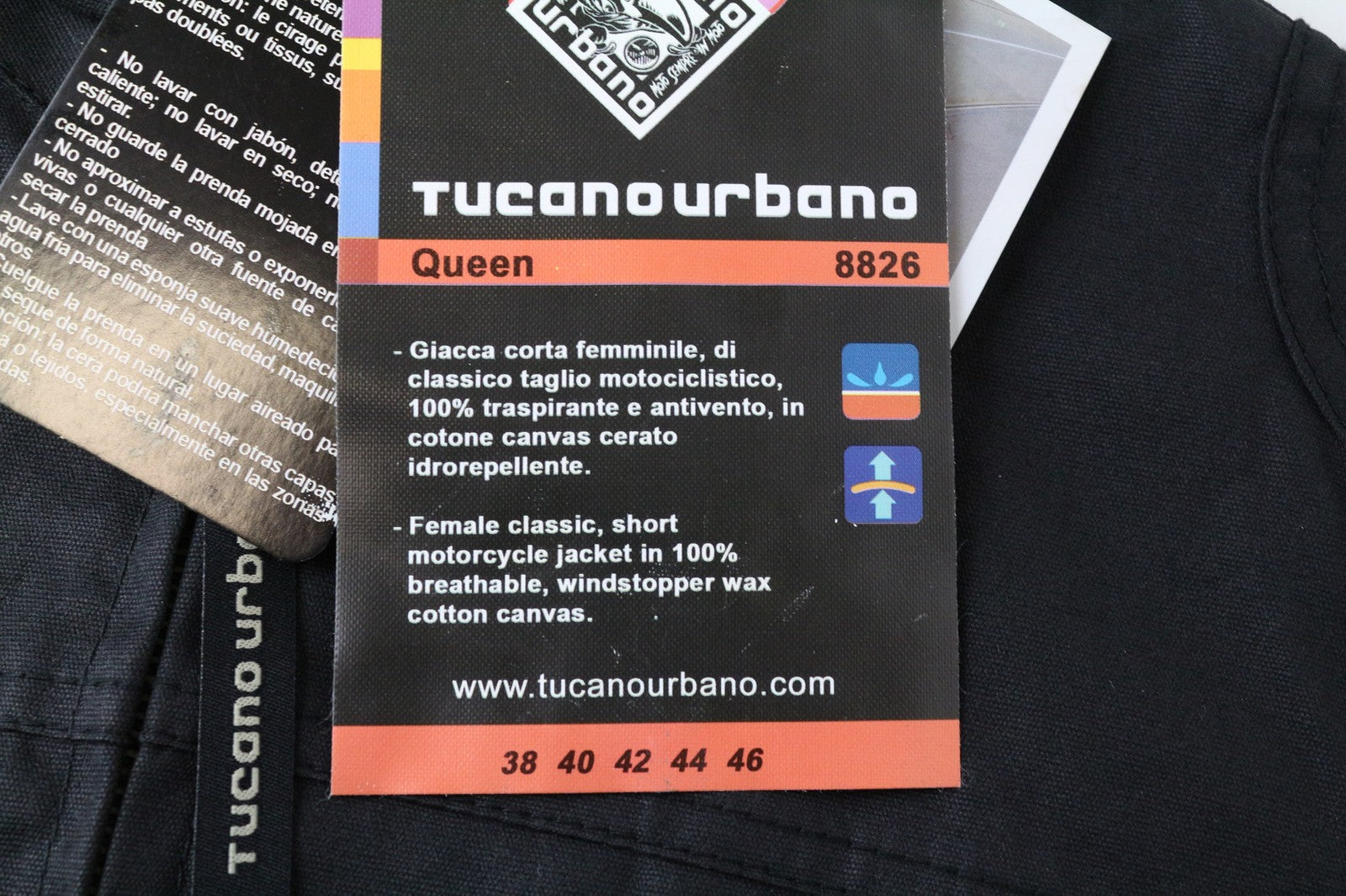 TUCANO URBANO Queen moteriška IT40 juoda vaškuota medvilninė motociklininko striukė, kvėpuojanti 