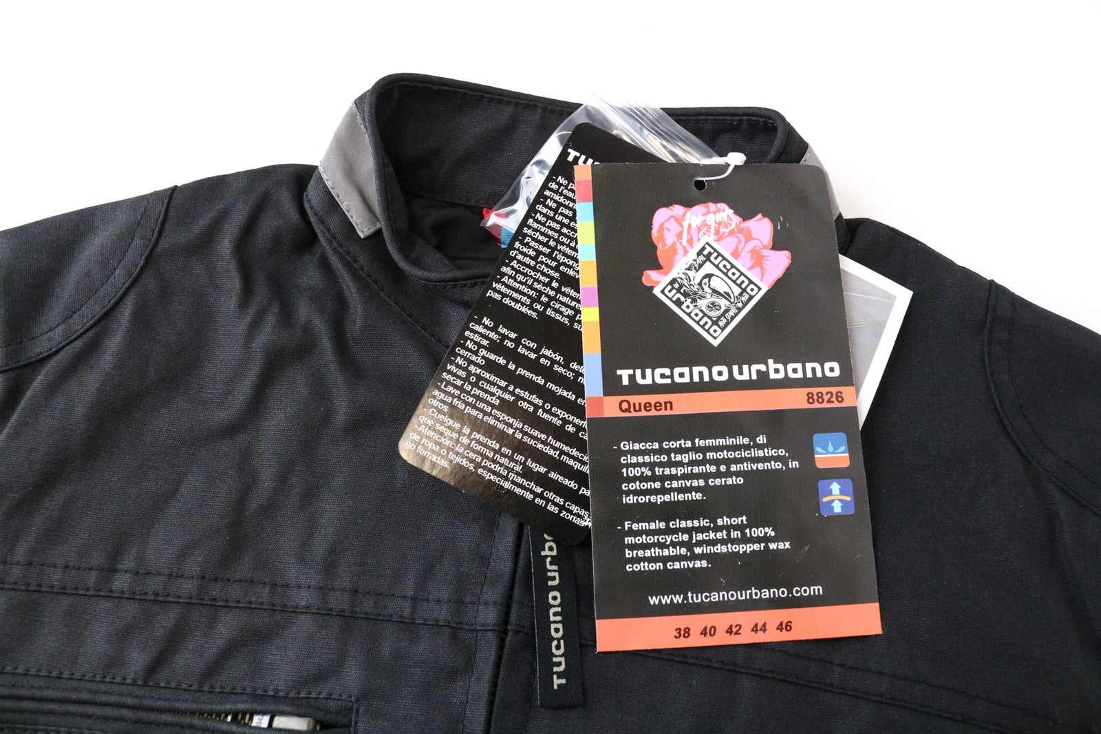 TUCANO URBANO Queen moteriška IT40 juoda vaškuota medvilninė motociklininko striukė, kvėpuojanti 