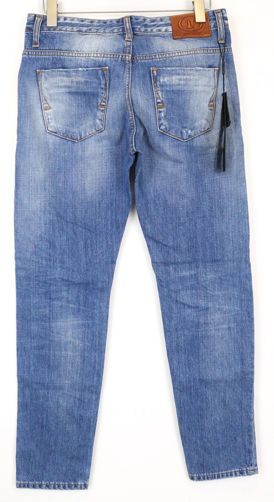 TAKESHY KUROSAWA vyriški W34 ploni mėlyni grynos medvilnės džinsai, dirbtinio kirpimo, skalbti 