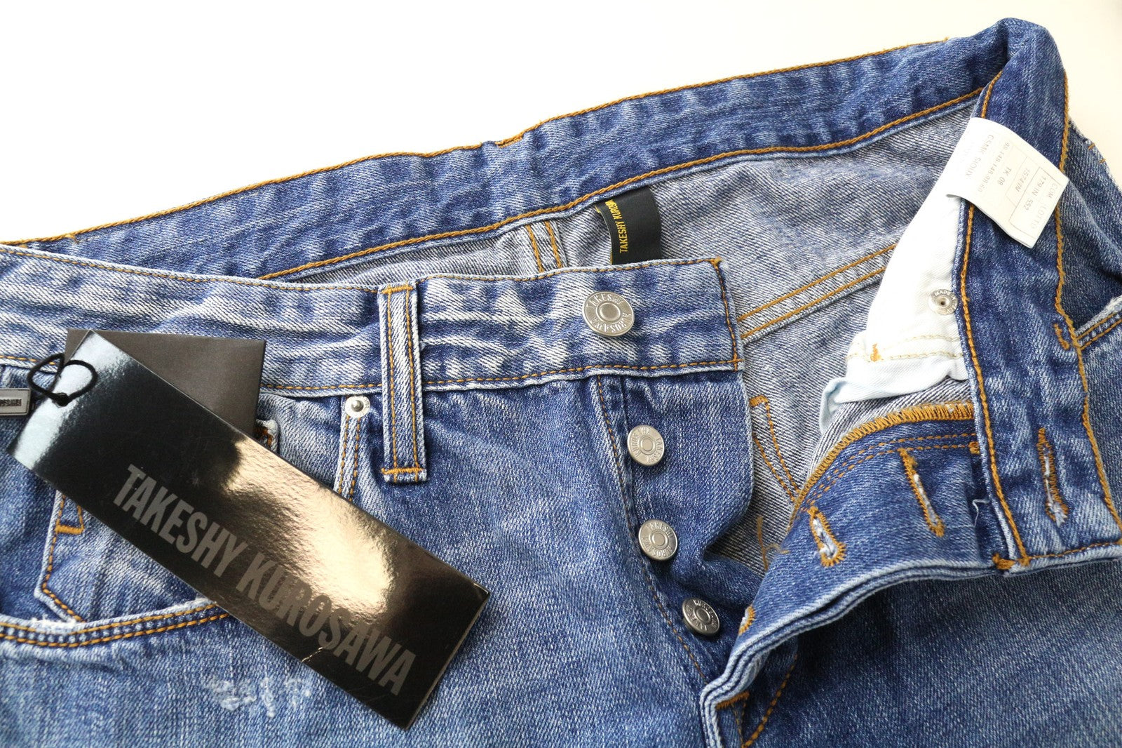 TAKESHY KUROSAWA vyriški W34 ploni mėlyni grynos medvilnės džinsai, dirbtinio kirpimo, skalbti 