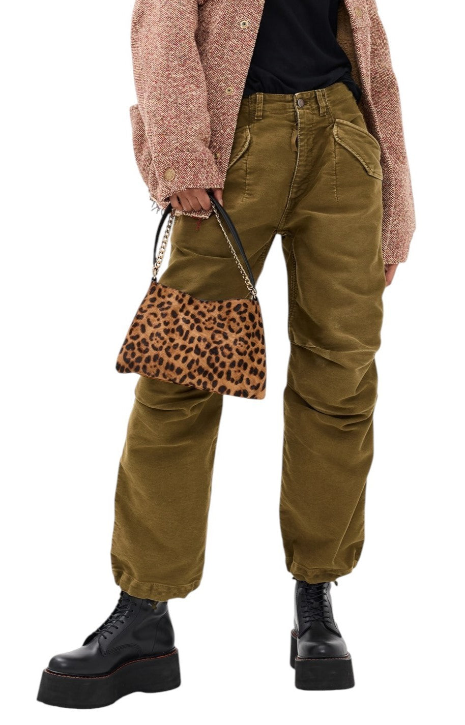 R13 moteriškos kelnės iki kulkšnies, karinės, 30 alyvuogių spalvos, dažyta moleskine, FW25, RRP1199 