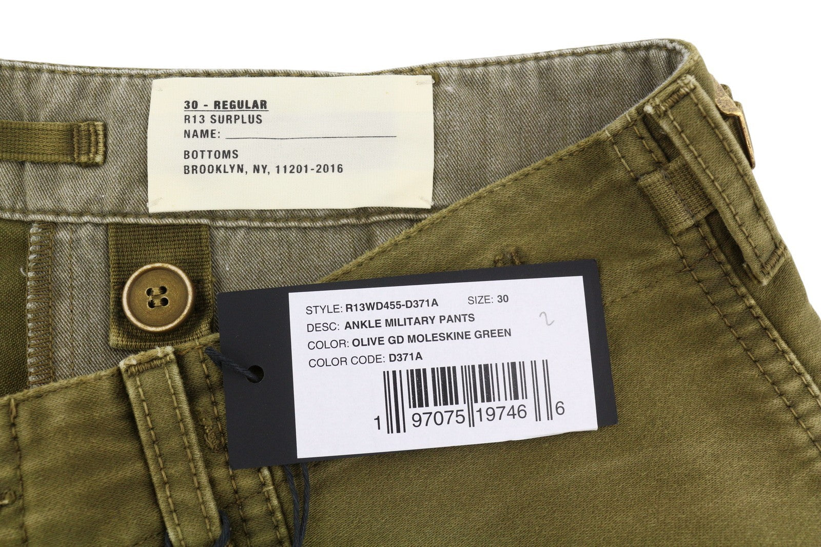 R13 moteriškos kelnės iki kulkšnies, karinės, 30 alyvuogių spalvos, dažyta moleskine, FW25, RRP1199 