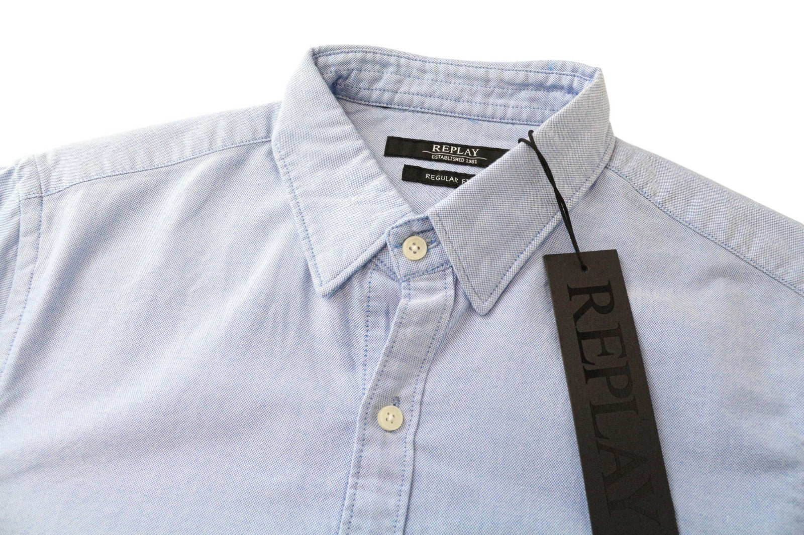 REPLAY vyriški marškinėliai XS dydžio, šviesiai mėlyni melanžo spalvos, grynos medvilnės, laisvalaikio stiliaus, su kišenėmis. 