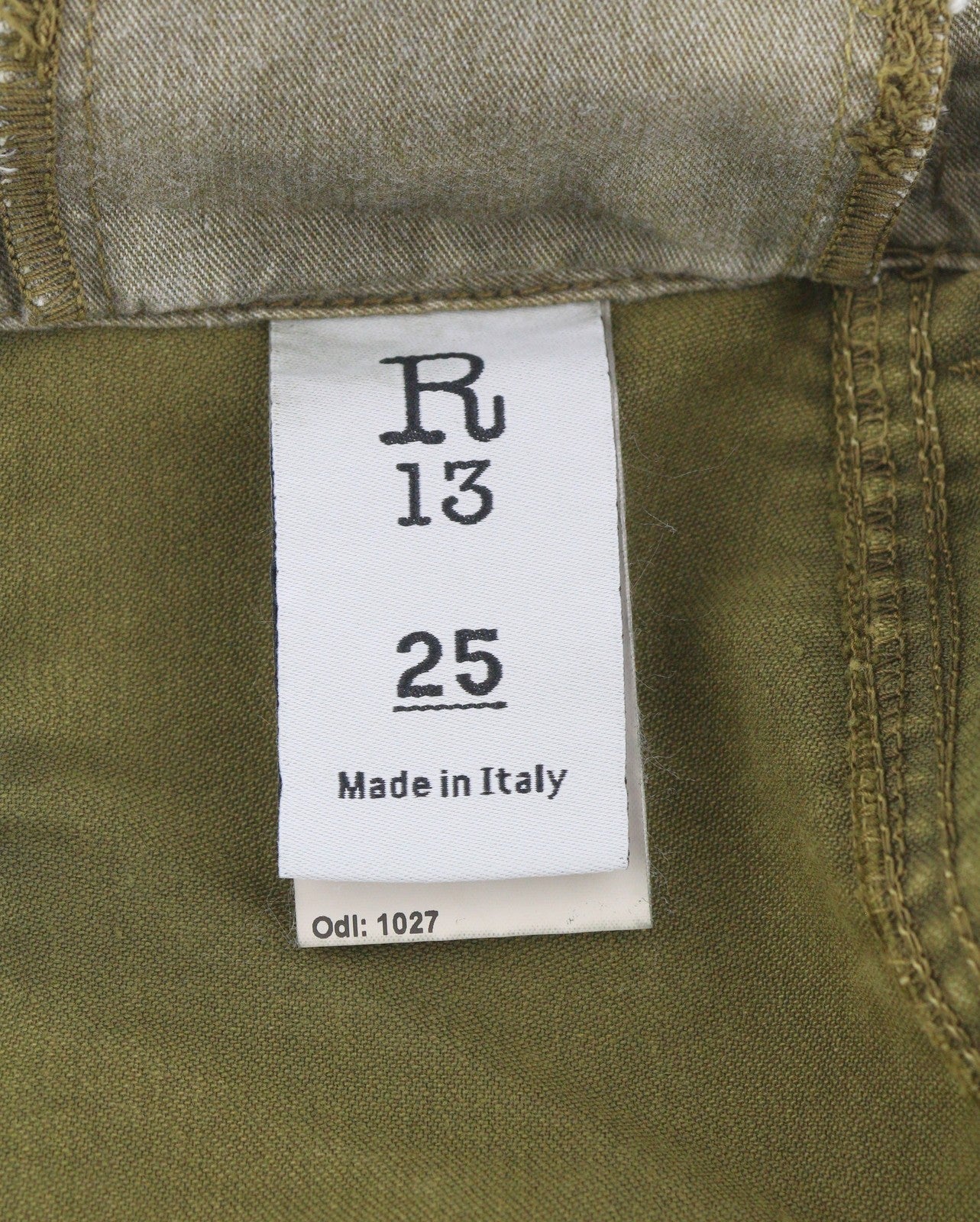 R13 kulkšnies karinės moteriškos kelnės 25 alyvuogių spalvos dažytos krovininės kelnės su užtrauktuku FW25 RRP1199 