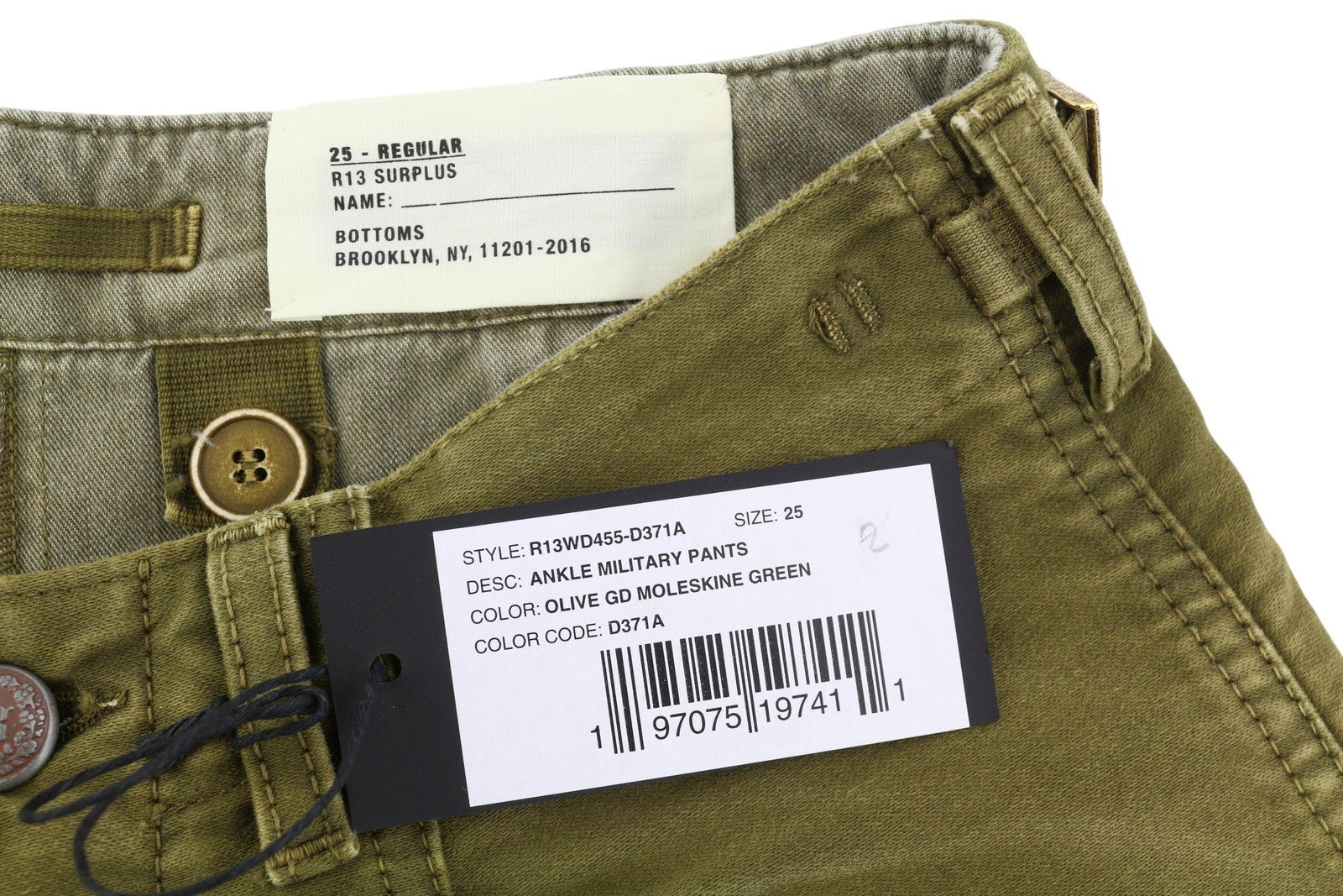 R13 moteriškos kelnės iki kulkšnių, 25, alyvuogių spalvos, dažyta moleskine, FW25, RRP1199 