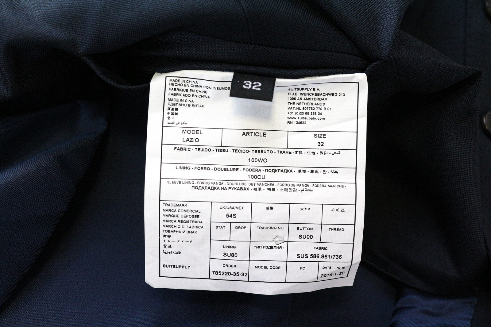 SUITSUPPLY Lazio Men's Waistcoat UK54S Blue Slim Pure Wool V-Neck Formal