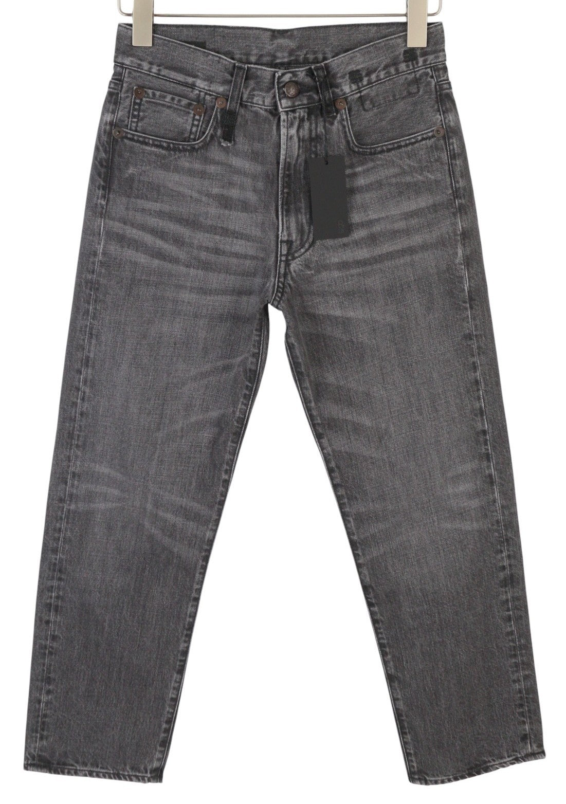 R13 Boyfriend moteriški džinsai 23 Wilson juodi ūsai su išblukusiu džinsu, trumpinti užtrauktuku PS25