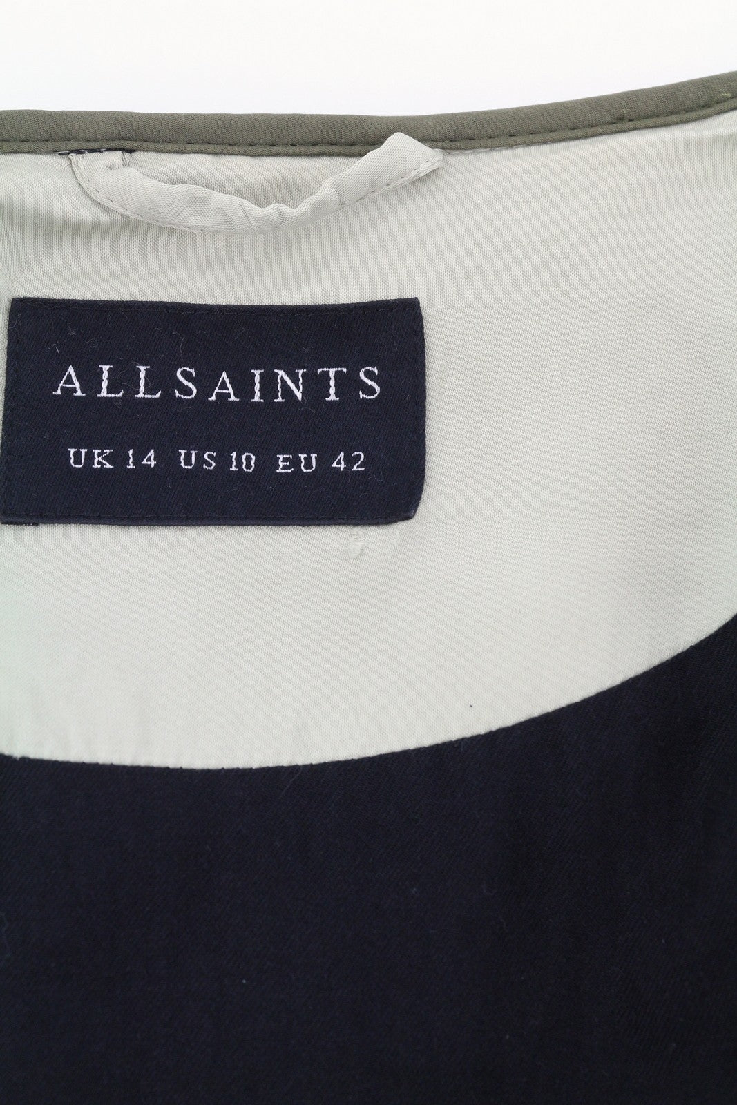 ALLSAINTS Foxi liner moteriškas švarkas EU42 žalias su sagomis ir dygsniuotomis apvalios kaklo kišenėmis 