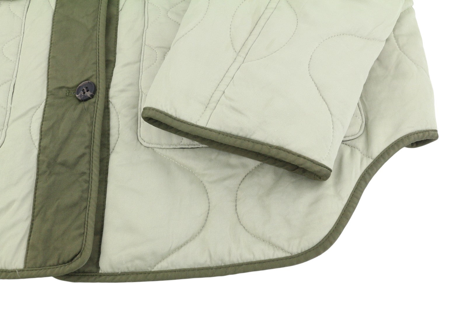 ALLSAINTS Foxi liner moteriškas švarkas EU42 žalias su sagomis ir dygsniuotomis apvalios kaklo kišenėmis 