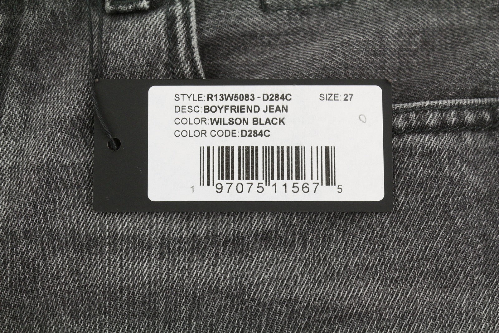 R13 Boyfriend moteriški džinsai 27 Wilson juodi ūsai su išblukusiais trumpais smailiais kraštais PS25 