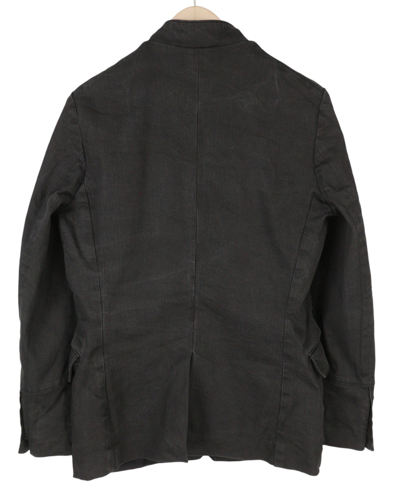 NUDIE JEANS vyriška striukė ~M juoda su sagomis, aukšta apykakle, be pamušalo, džinsinio audinio, tamsi 