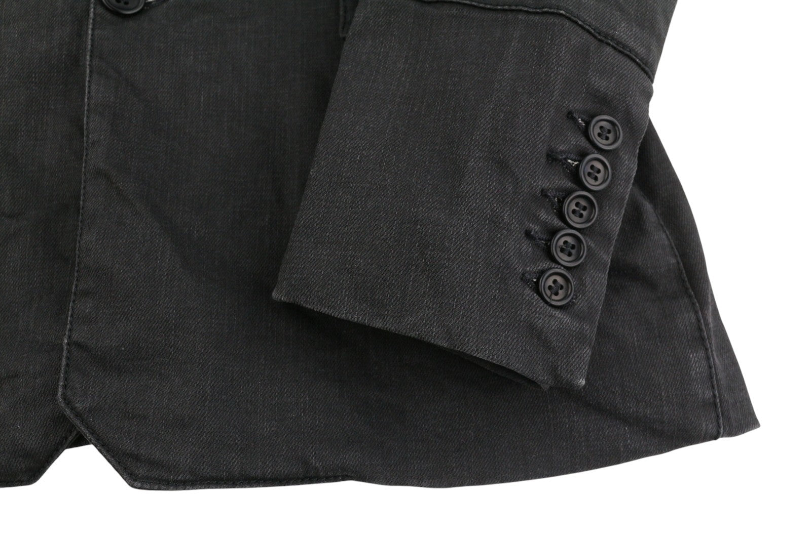 NUDIE JEANS vyriška striukė ~M juoda su sagomis, aukšta apykakle, be pamušalo, džinsinio audinio, tamsi 