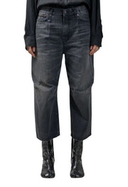 R13 trumpi plačių klešnių moteriški džinsai 24 Wilson juodi su trumpais užtrauktukais PS25 RRP699 