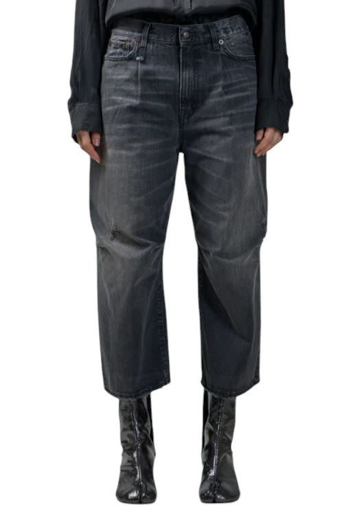 R13 trumpi plačių klešnių moteriški džinsai 24 Wilson juodi su trumpais užtrauktukais PS25 RRP699 