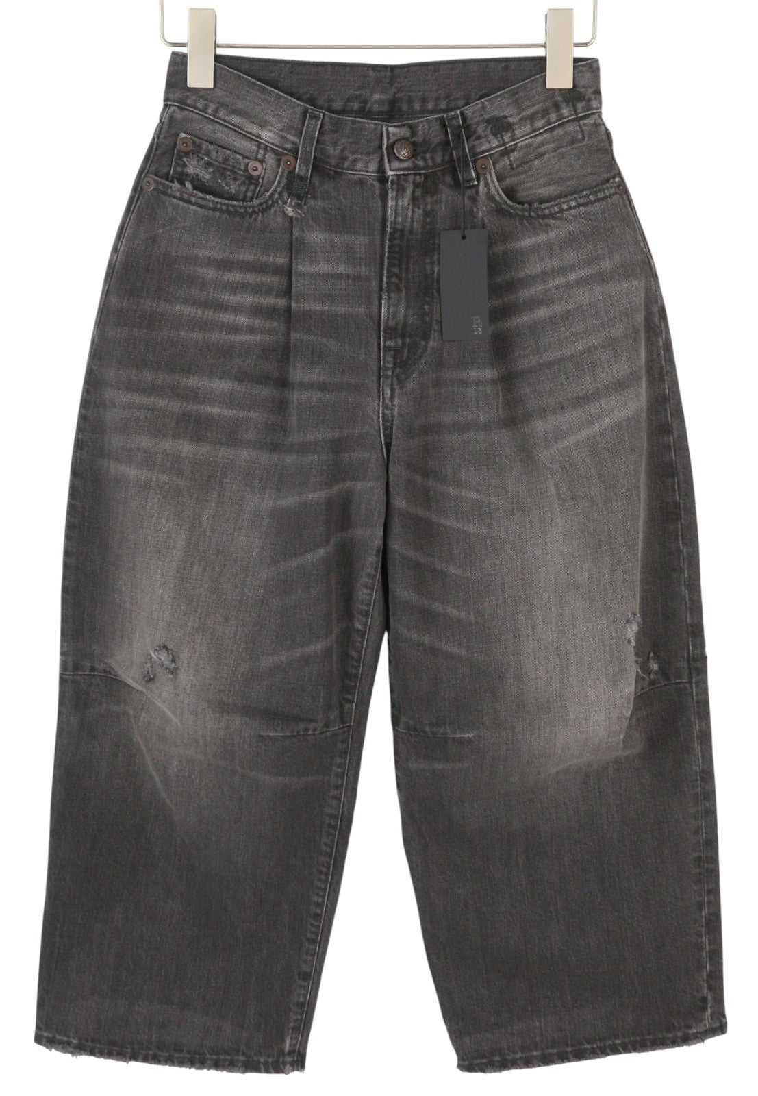 R13 trumpi plačių klešnių moteriški džinsai 24 Wilson juodi su trumpais užtrauktukais PS25 RRP699 