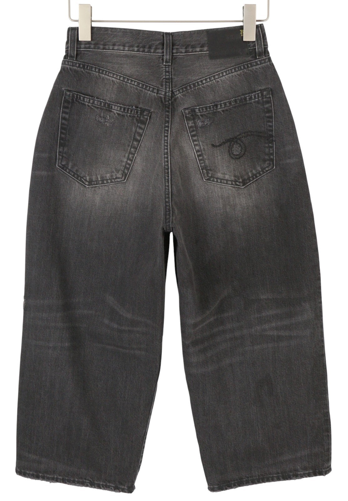 R13 trumpi plačių klešnių moteriški džinsai 24 Wilson juodi su trumpais užtrauktukais PS25 RRP699 