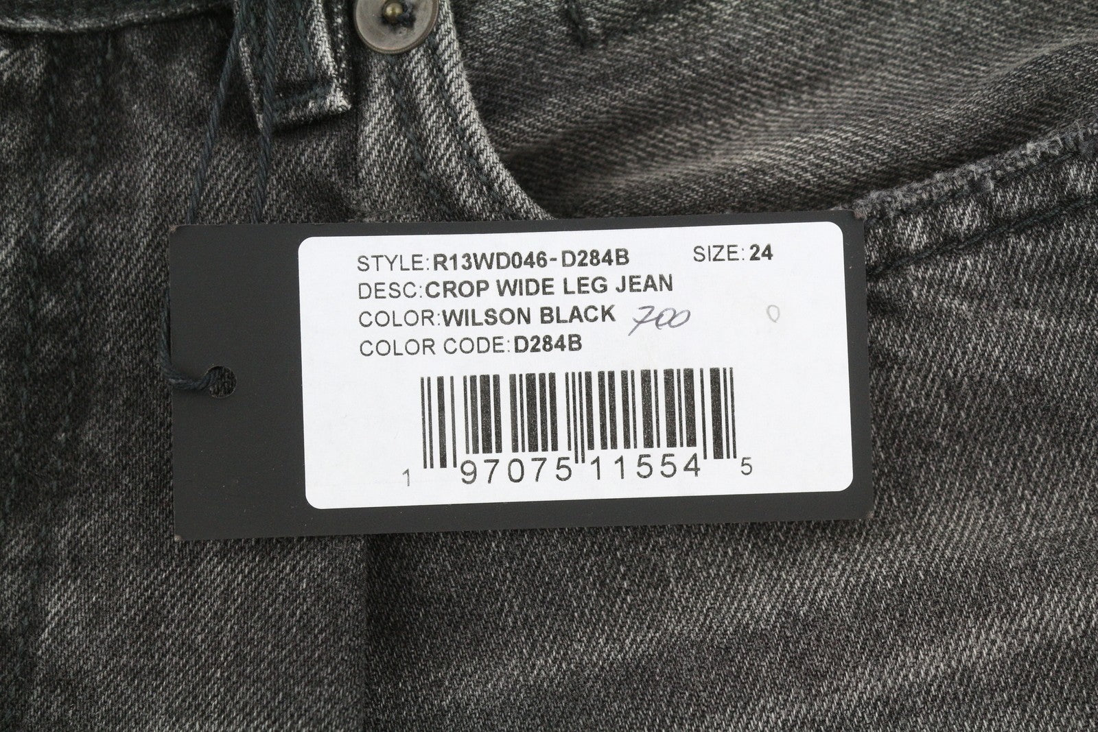 R13 trumpi plačių klešnių moteriški džinsai 24 Wilson juodi su trumpais užtrauktukais PS25 RRP699 