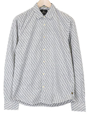 SCOTCH &amp; SODA vyriški marškinėliai S dydžio pilki delnų rašto vasariniai medvilniniai paplūdimio marškinėliai su sagomis