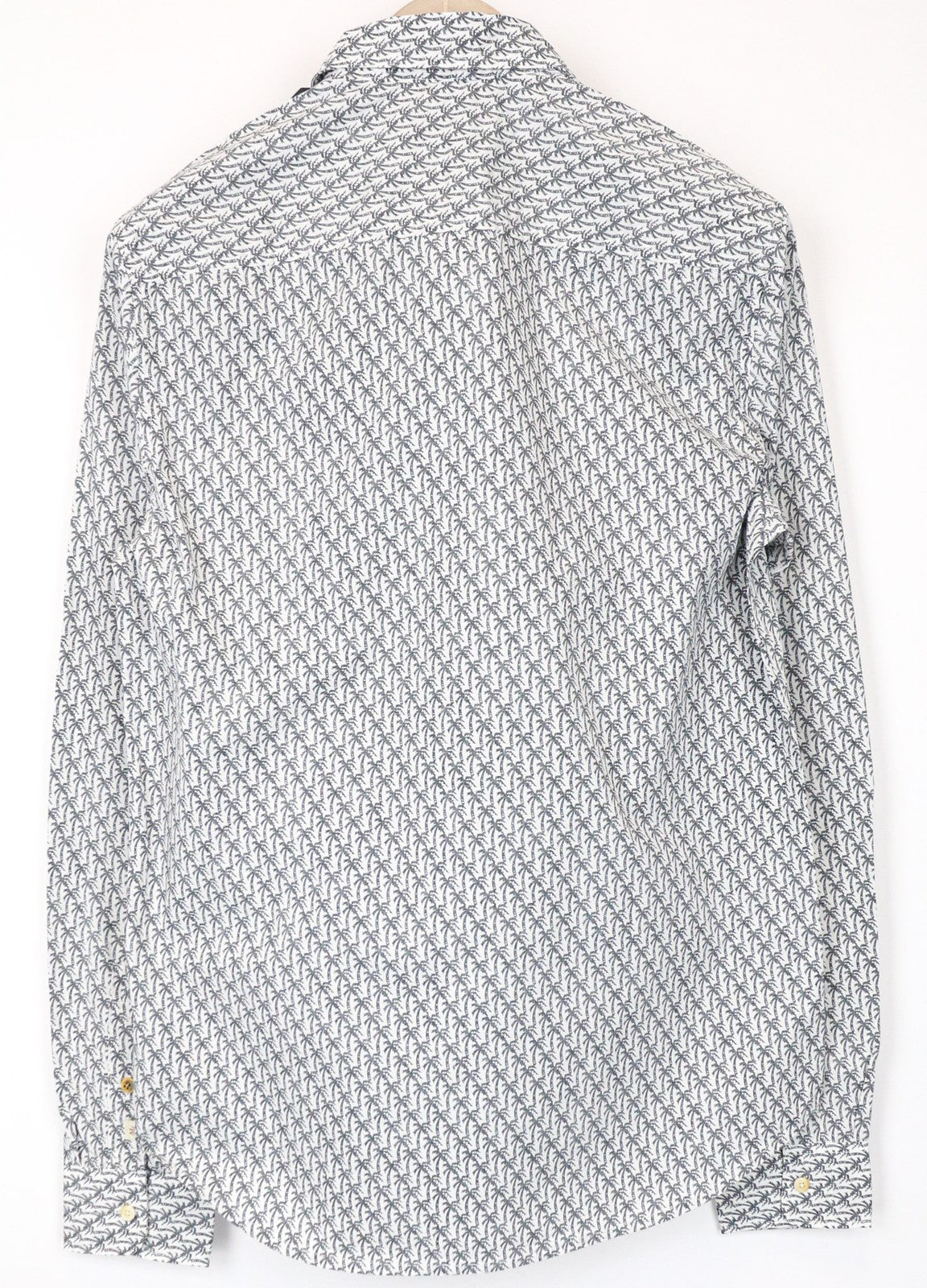 SCOTCH &amp; SODA vyriški marškinėliai S dydžio pilki delnų rašto vasariniai medvilniniai paplūdimio marškinėliai su sagomis