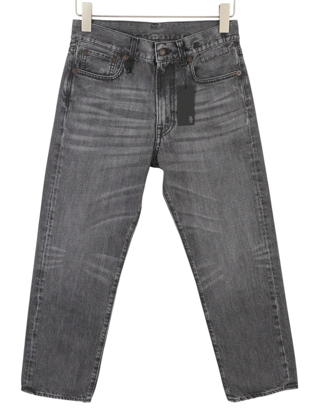 R13 Boyfriend moteriški džinsai 24 Wilson juodi ūsai su išblukusiais trumpais tiesiais PS25 