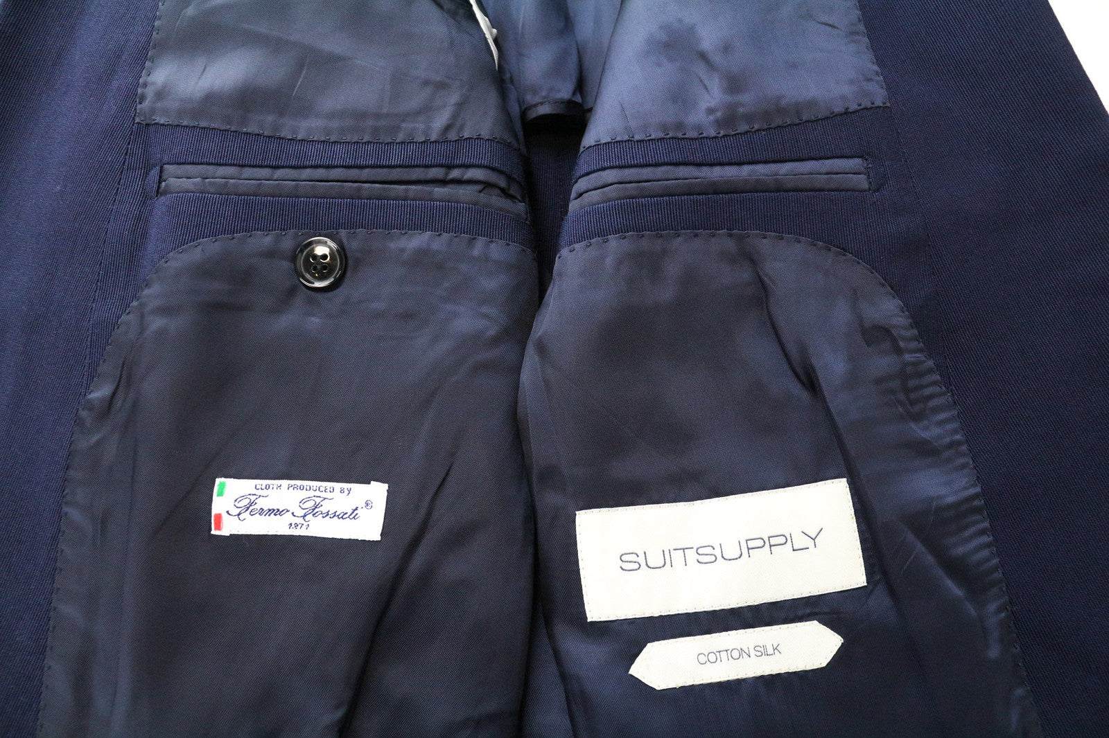 „SUITSUPPLY Manhattan“ vyriškas švarkas, UK38R, plonas medvilnės ir šilko mišinio mėlynas, formalus 