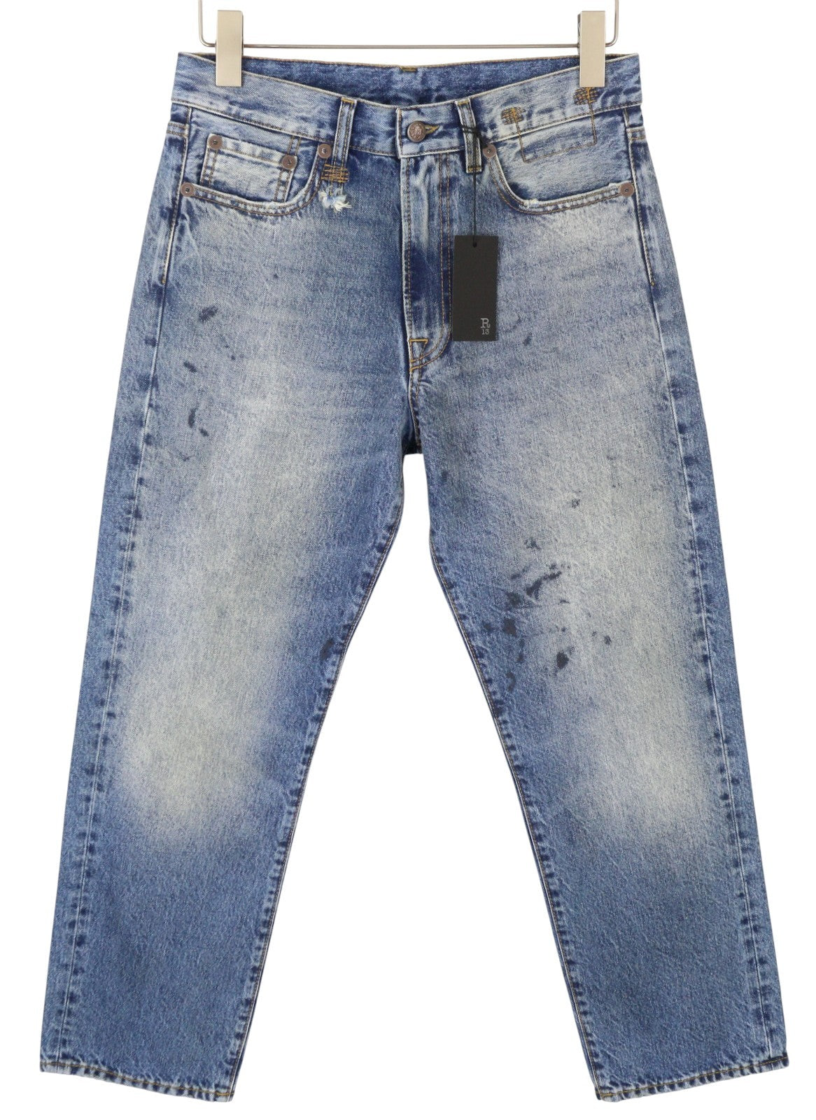 R13 Boyfriend moteriški džinsai 25 Jasper ūsai su išblukusiu trumpinimu, mėlyni PF25 