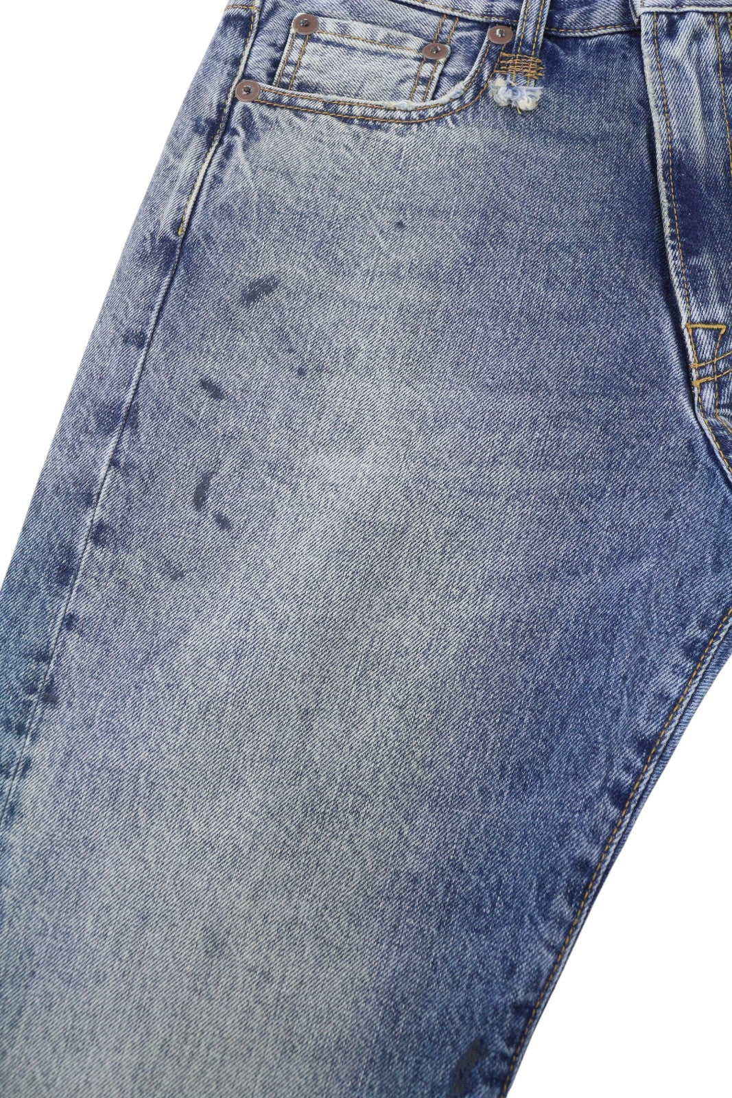 R13 Boyfriend moteriški džinsai 25 Jasper ūsai su išblukusiu trumpinimu, mėlyni PF25 