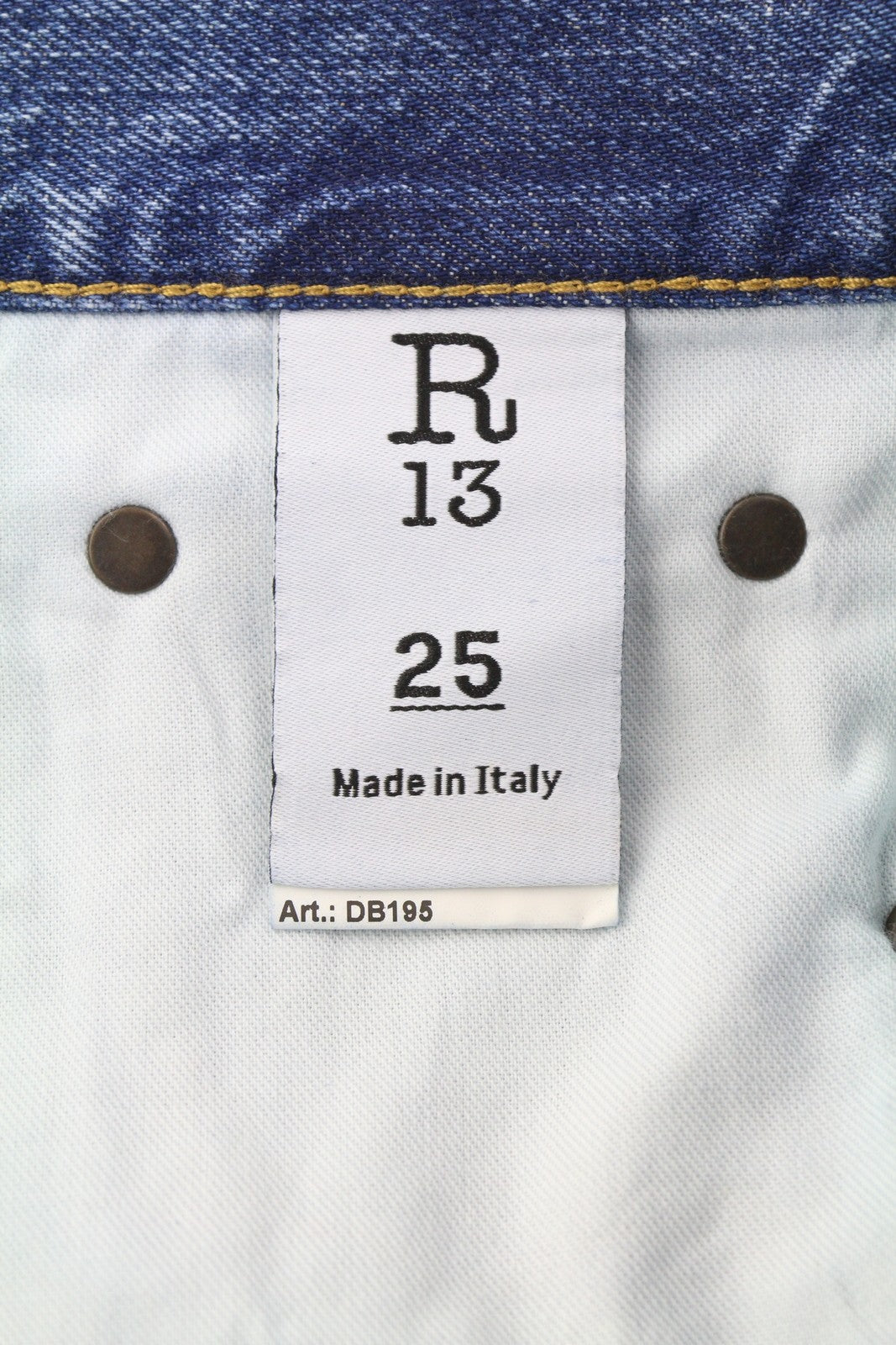 R13 Boyfriend moteriški džinsai 25 Jasper ūsai su išblukusiu trumpinimu, mėlyni PF25 