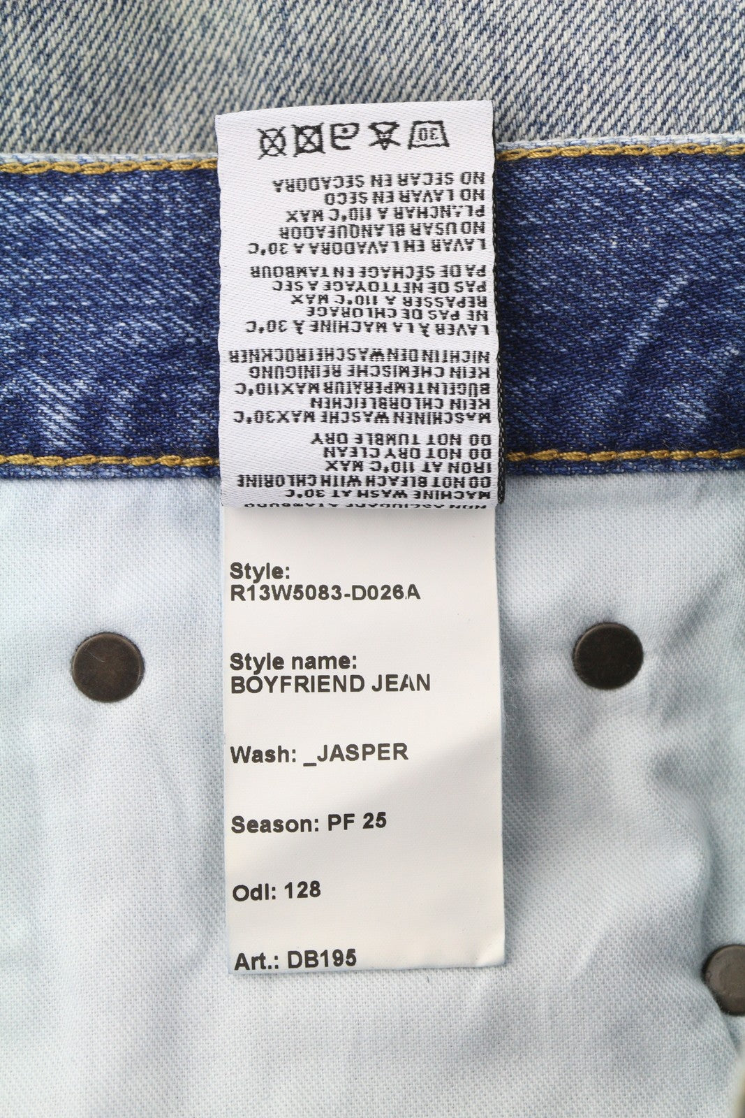 R13 Boyfriend moteriški džinsai 25 Jasper ūsai su išblukusiu trumpinimu, mėlyni PF25 