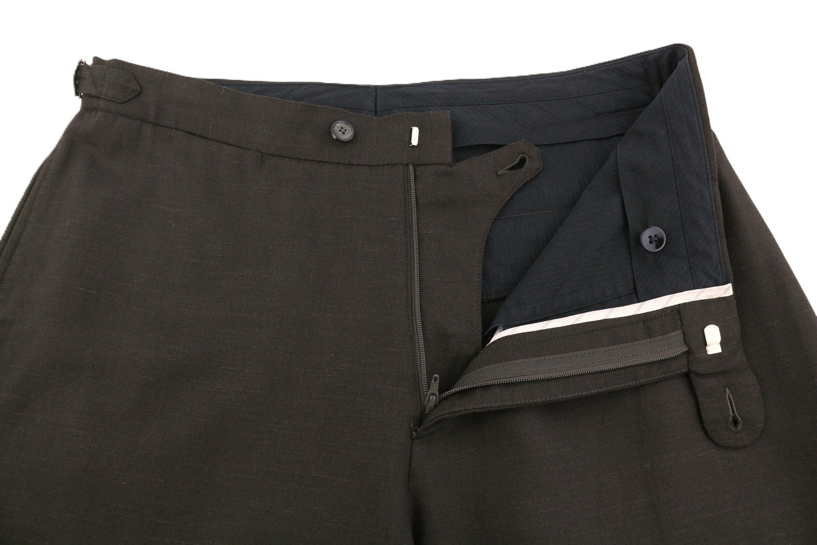 SUITSUPPLY Brescia vyriškos kelnės, UK42L, rudos, vilnonės, šilko, lininės, siaurėjančios, su užtrauktuku. 