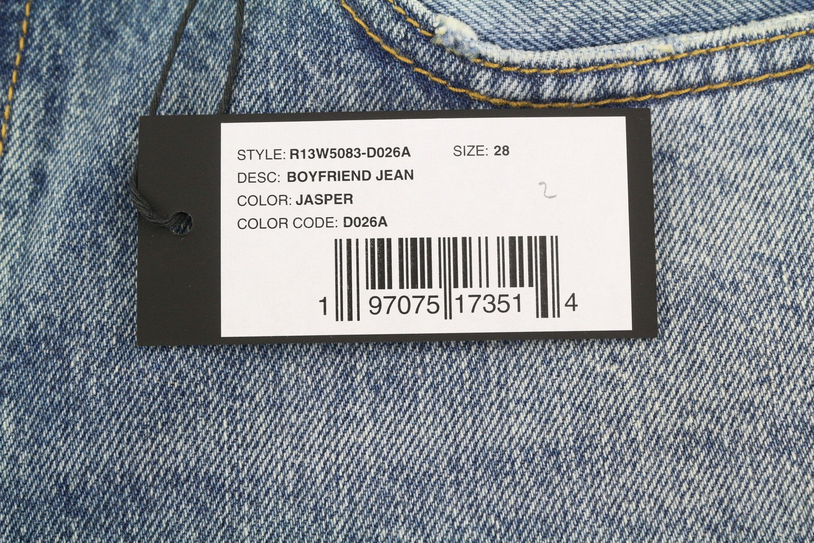 R13 Boyfriend moteriški džinsai 28 Jasper ūsai su išblukusiu trumpinimu, mėlyni PF25 