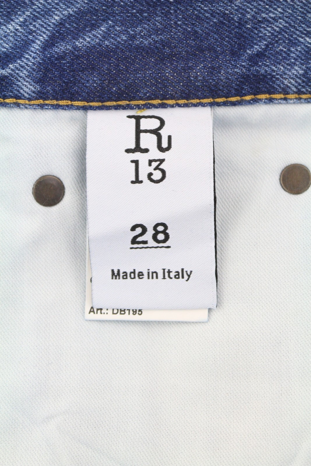 R13 Boyfriend moteriški džinsai 28 Jasper ūsai su išblukusiu trumpinimu, mėlyni PF25 