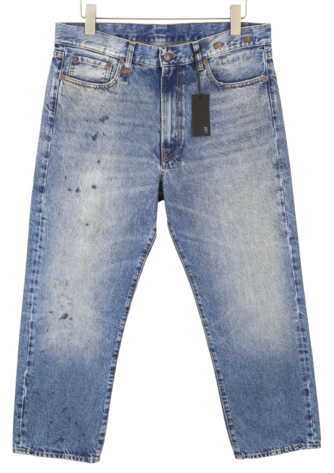 R13 Boyfriend moteriški džinsai, 30, Jasper, tiesus kirpimas, ūsai, išblukę iki kulkšnies, mėlyni, PF25 