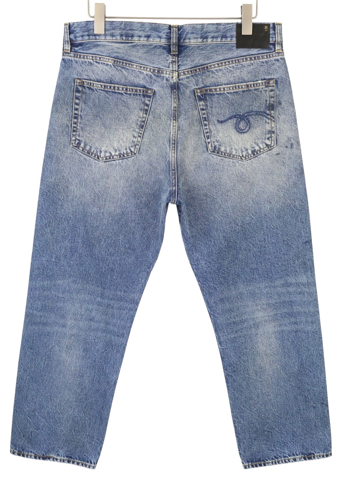 R13 Boyfriend moteriški džinsai, 30, Jasper, tiesus kirpimas, ūsai, išblukę iki kulkšnies, mėlyni, PF25 