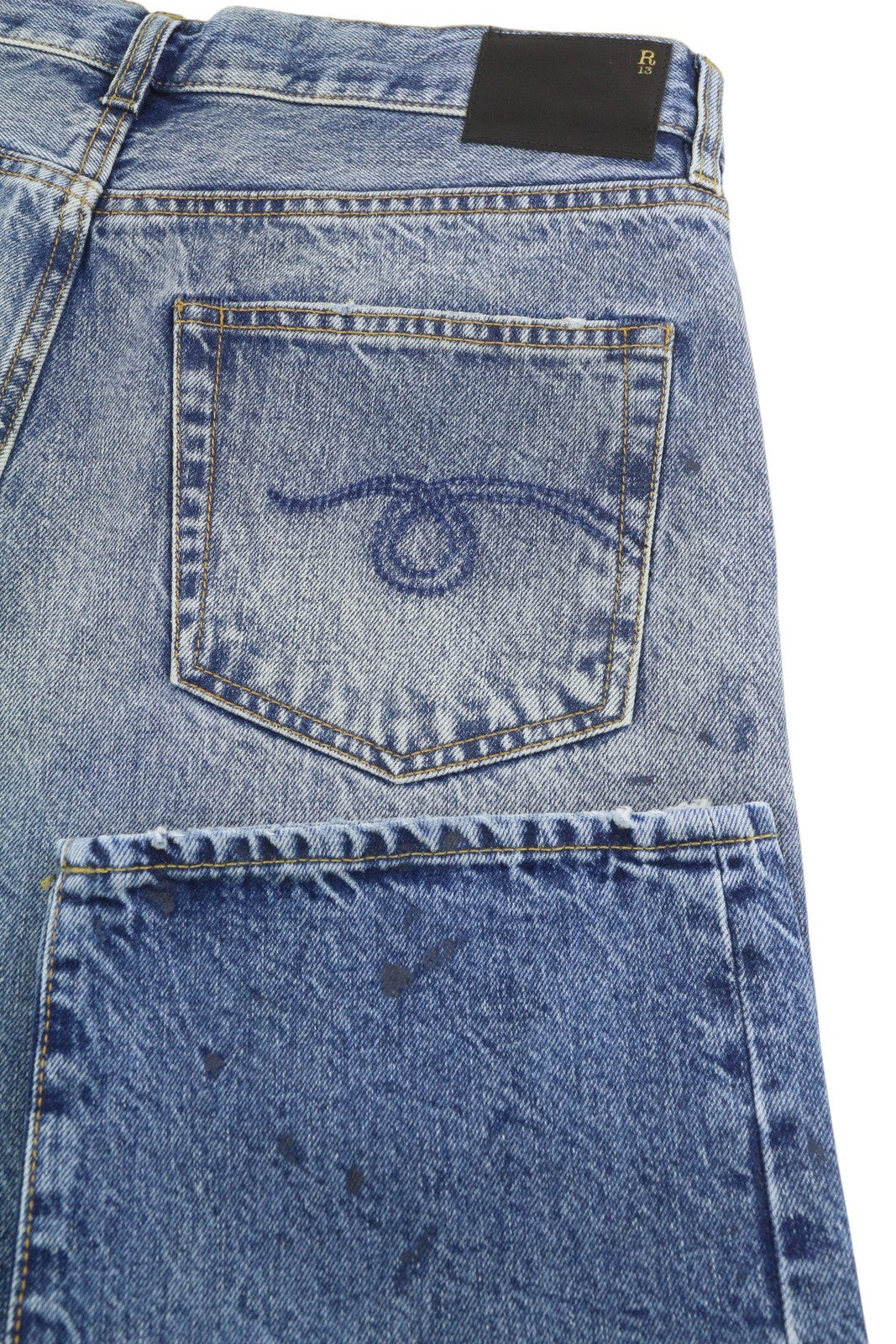 R13 Boyfriend moteriški džinsai, 30, Jasper, tiesus kirpimas, ūsai, išblukę iki kulkšnies, mėlyni, PF25 