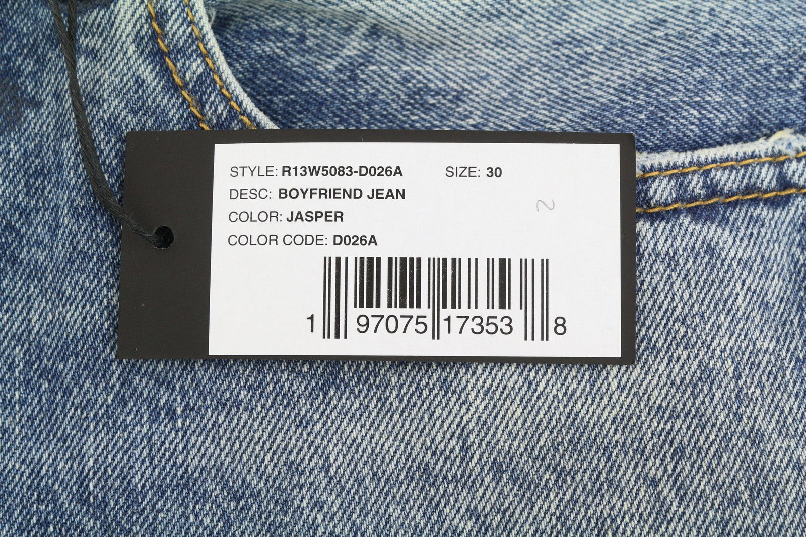 R13 Boyfriend moteriški džinsai, 30, Jasper, tiesus kirpimas, ūsai, išblukę iki kulkšnies, mėlyni, PF25 