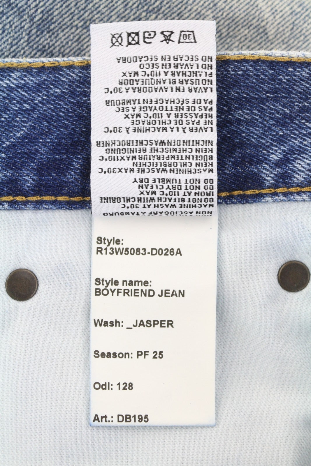 R13 Boyfriend moteriški džinsai, 30, Jasper, tiesus kirpimas, ūsai, išblukę iki kulkšnies, mėlyni, PF25 