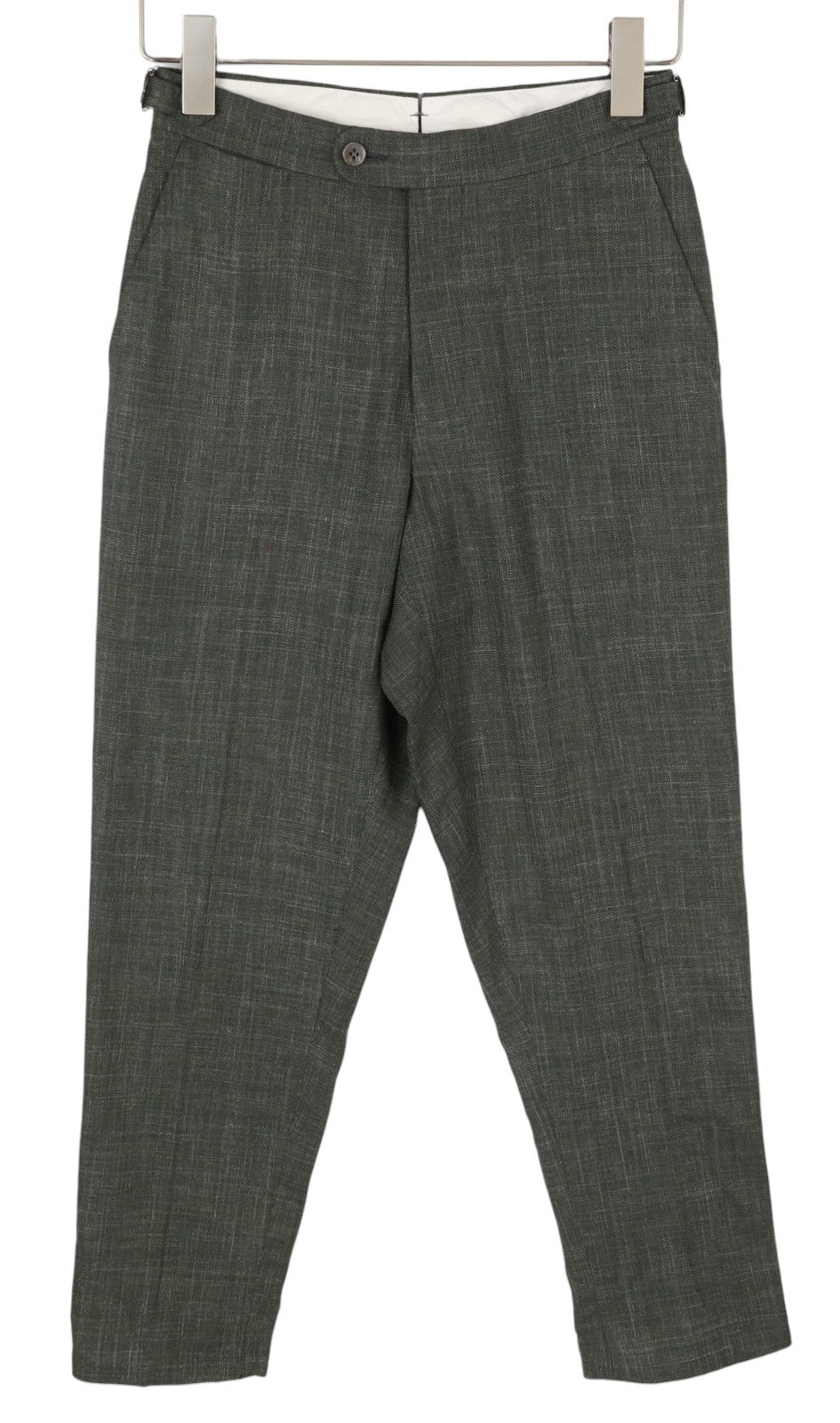 SUITSUPPLY Brescia vyriškos kelnės, UK32R, žalios, vilnonės, šilko, lininės, siaurėjančios, su užtrauktuku. 