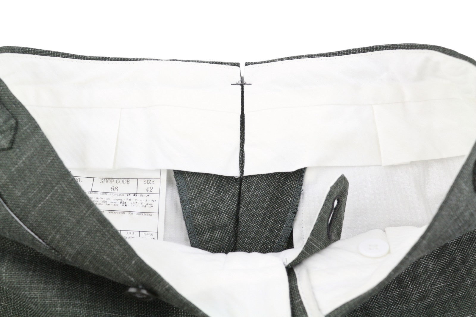 SUITSUPPLY Brescia vyriškos kelnės, UK32R, žalios, vilnonės, šilko, lininės, siaurėjančios, su užtrauktuku. 