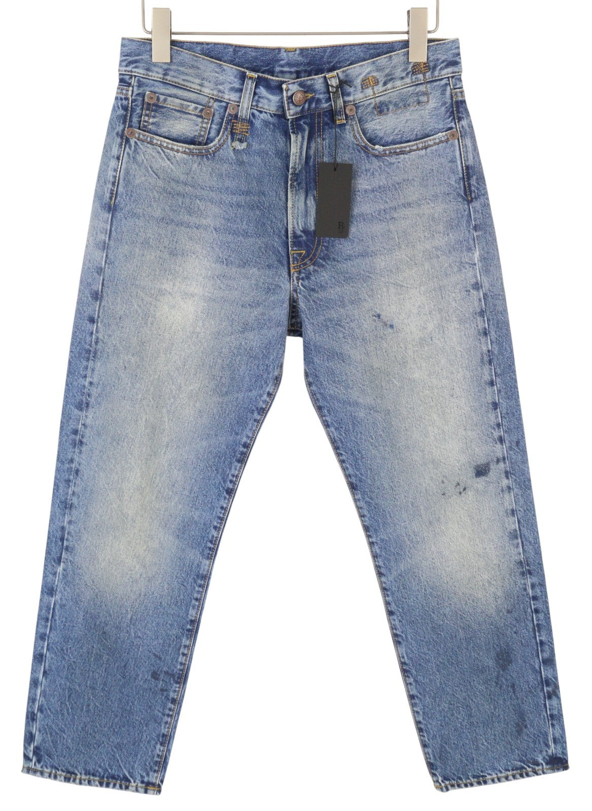 R13 Boyfriend moteriški džinsai 26 Jasper Straight Fit ūsai iki kulkšnies mėlyni PF25 