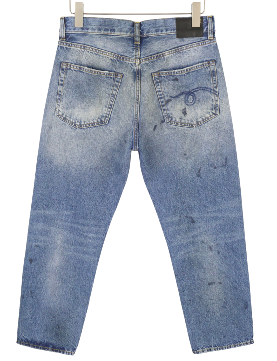 R13 Boyfriend moteriški džinsai 26 Jasper Straight Fit ūsai iki kulkšnies mėlyni PF25 