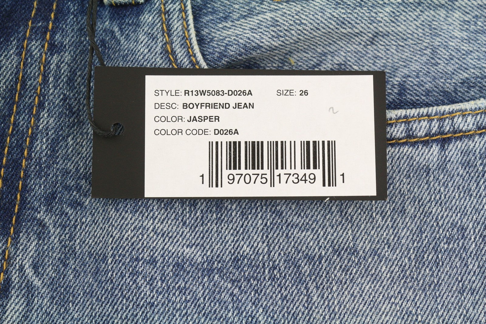 R13 Boyfriend moteriški džinsai 26 Jasper Straight Fit ūsai iki kulkšnies mėlyni PF25 