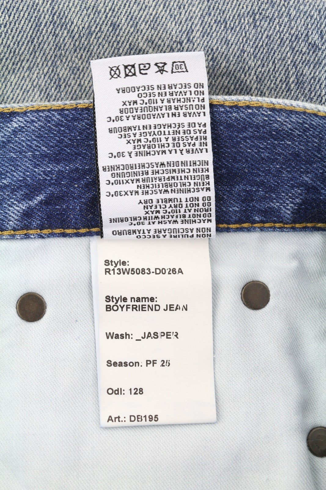 R13 Boyfriend moteriški džinsai 26 Jasper Straight Fit ūsai iki kulkšnies mėlyni PF25 