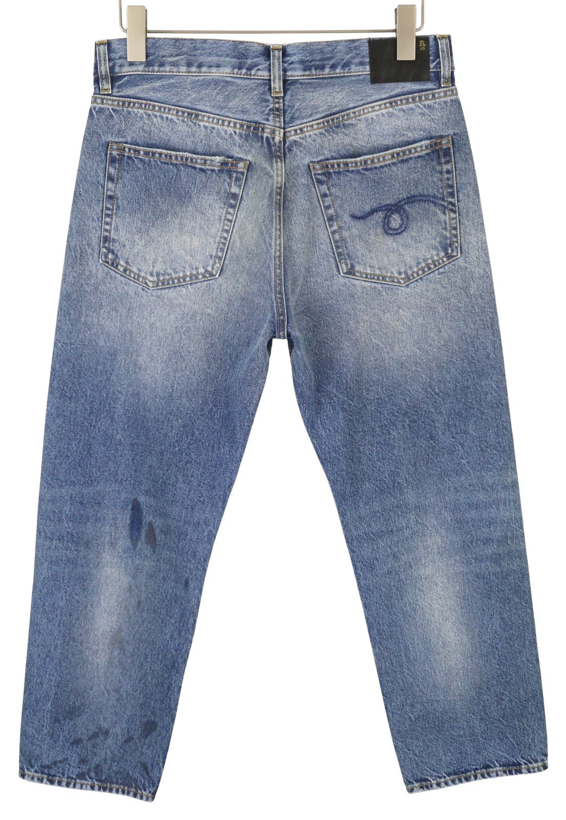 R13 Boyfriend moteriški džinsai 27 Jasper Straight Fit ūsai iki kulkšnies mėlyni PF25 