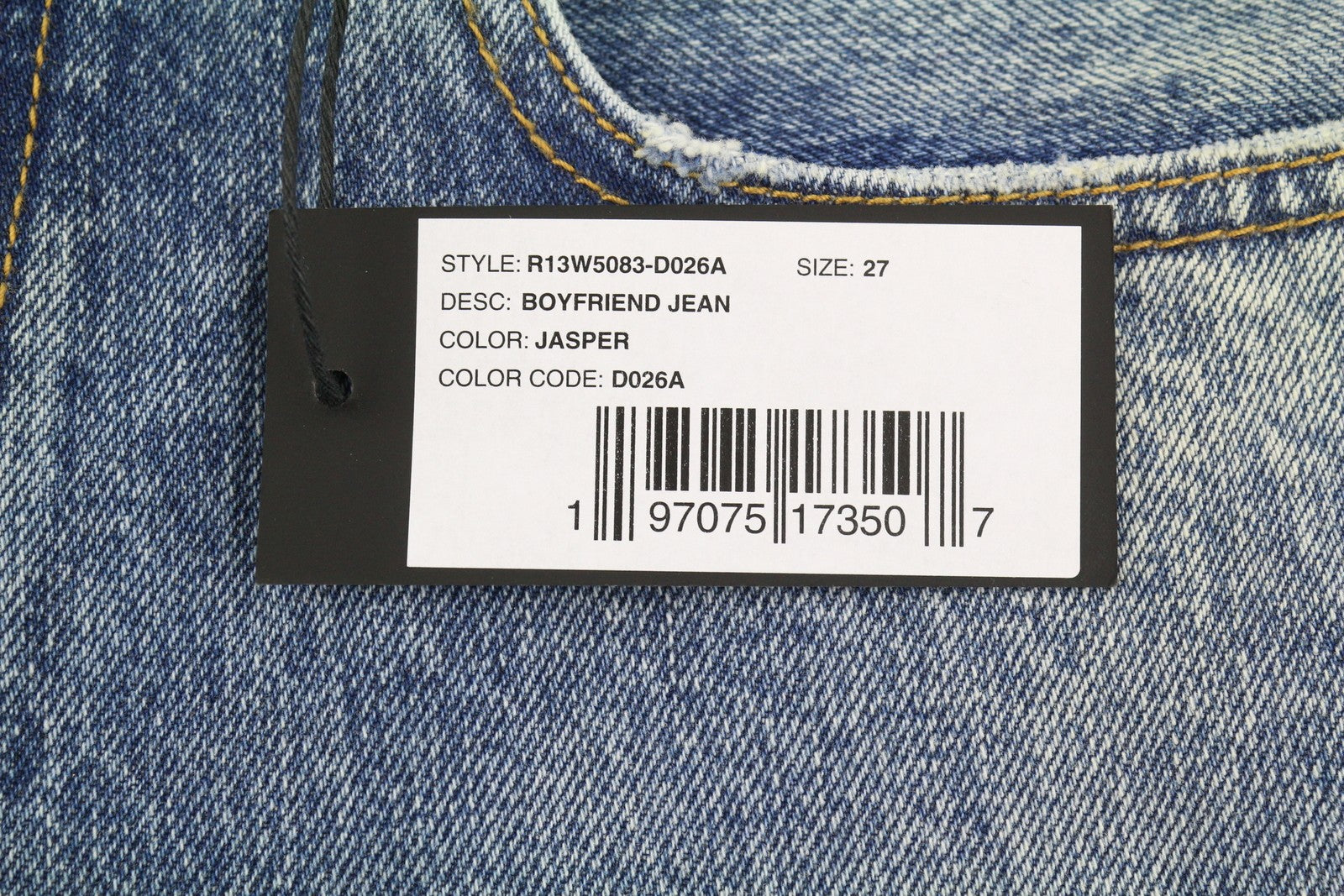 R13 Boyfriend moteriški džinsai 27 Jasper Straight Fit ūsai iki kulkšnies mėlyni PF25 