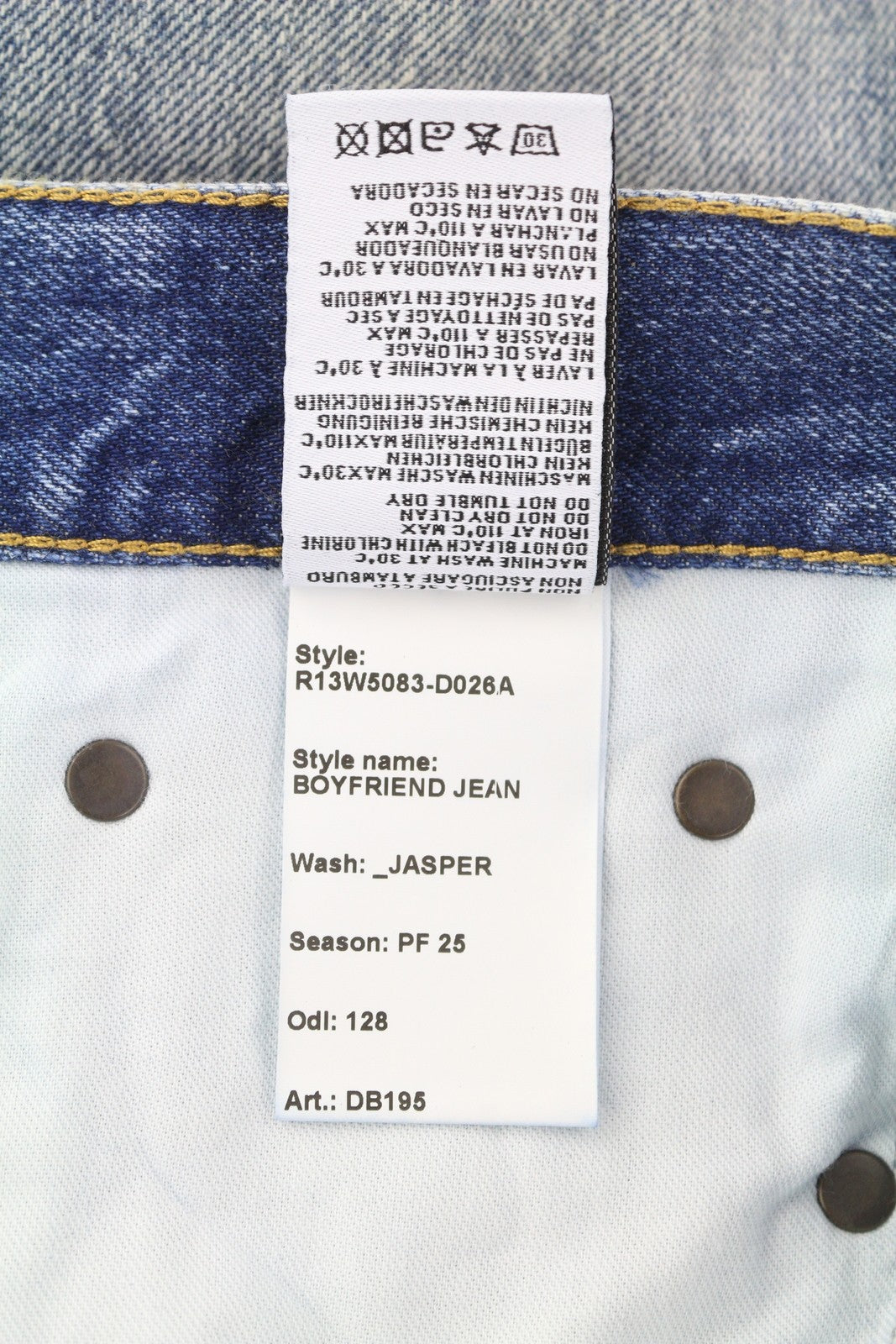 R13 Boyfriend moteriški džinsai 27 Jasper Straight Fit ūsai iki kulkšnies mėlyni PF25 