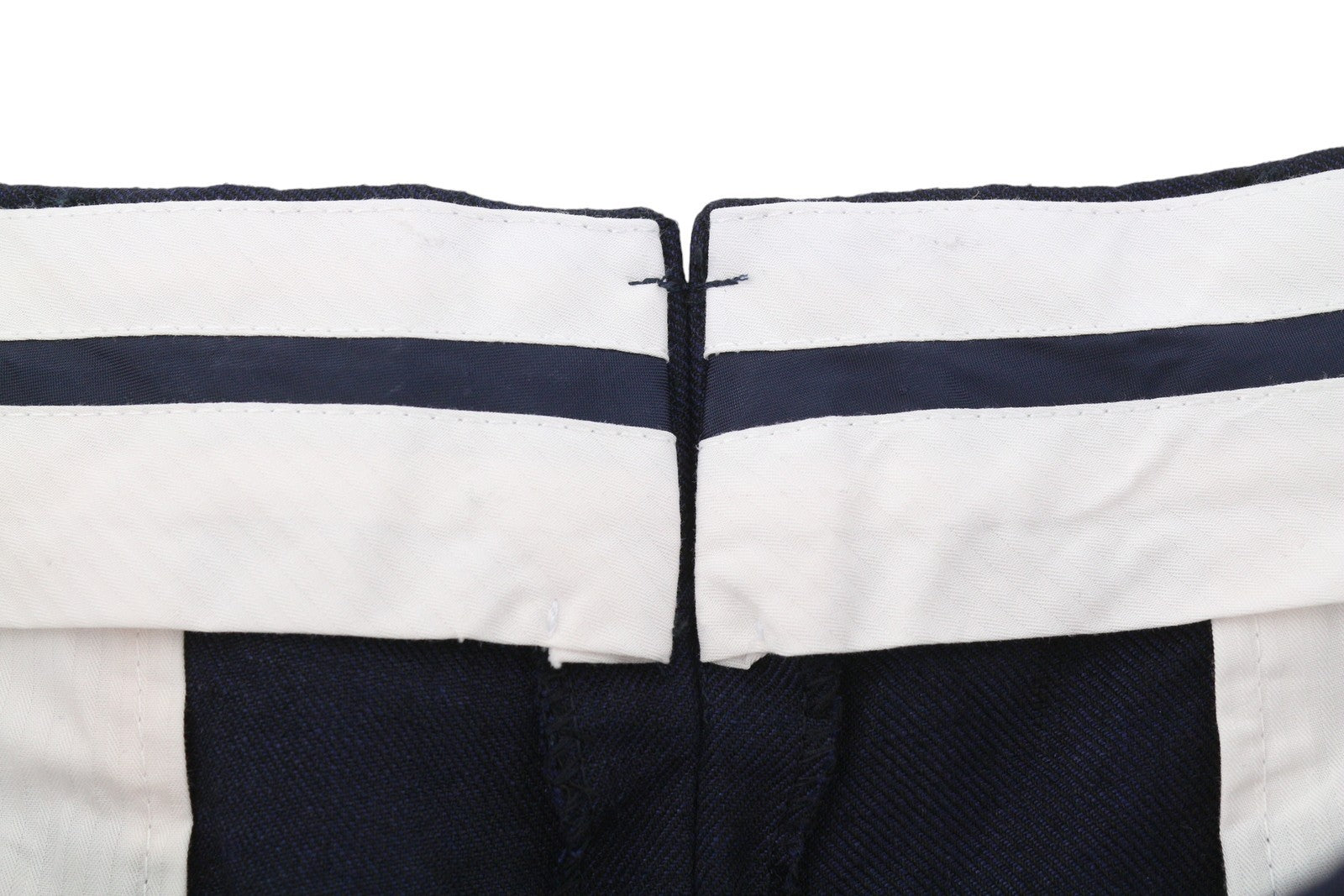 SUITSUPPLY Brescia vyriškos kelnės ~W33 tamsiai mėlynos lininės su atlenkimu, siaurėjančiu kirpimu, plokščiapadžiai 