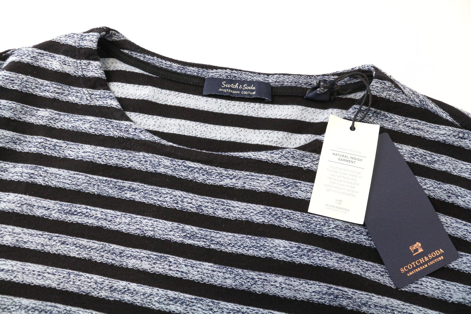 SCOTCH &amp; SODA vyriškas džemperis L dydžio, juodos spalvos, dryžuotas, medvilninis megztinis su apvalia apykakle 