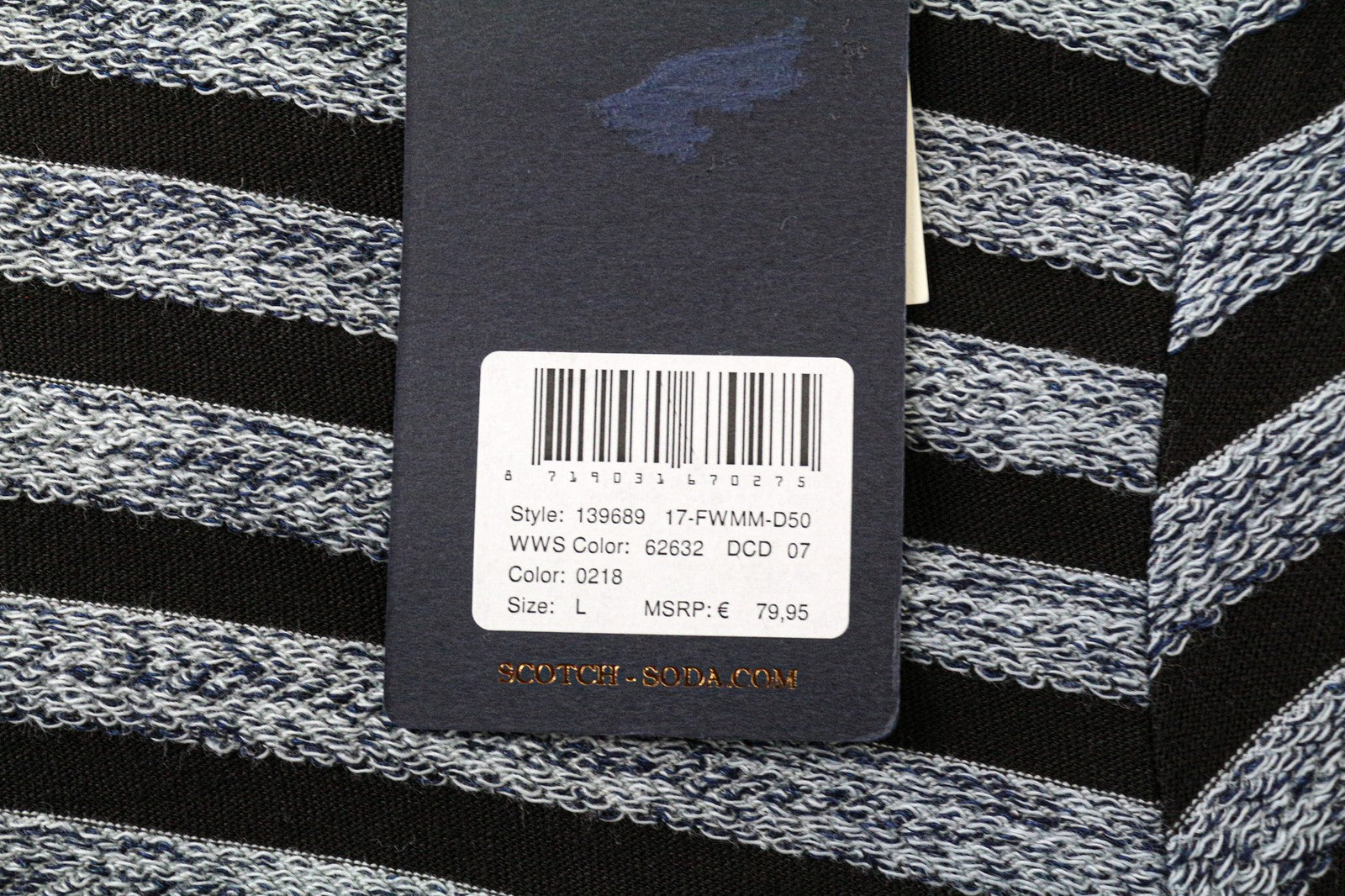 SCOTCH &amp; SODA vyriškas džemperis L dydžio, juodos spalvos, dryžuotas, medvilninis megztinis su apvalia apykakle 