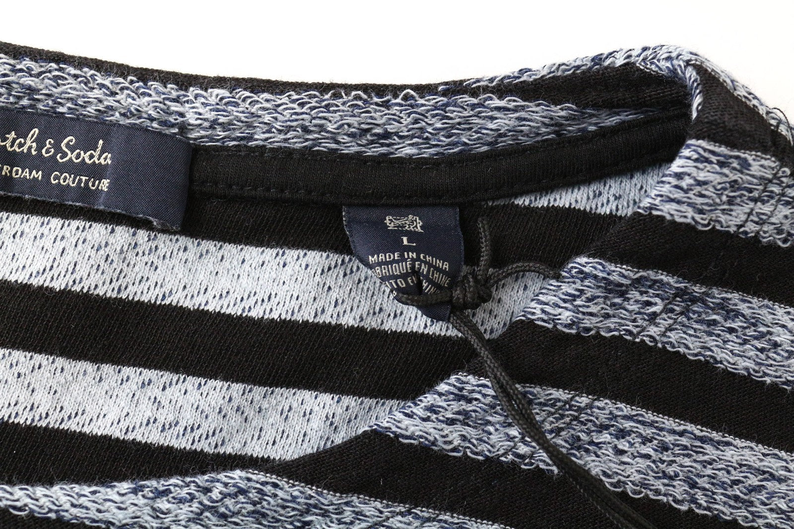 SCOTCH &amp; SODA vyriškas džemperis L dydžio, juodos spalvos, dryžuotas, medvilninis megztinis su apvalia apykakle 